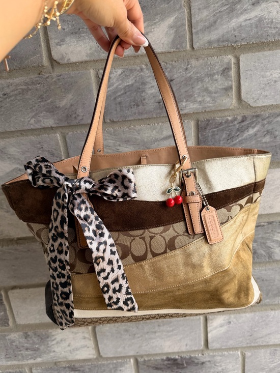 Coach Patchwork Signature Tote in Brown, Tan & Cream with Leopard 